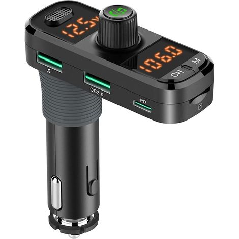 FM-Transmitter-Adapter-Set, Auto-Bluetooth-Empfänger mit QC3.0- und PD3.0-Schnellladegerät, MP3-Musikradio und USB-Zigarettenanzünder-Sender, Freisprech-Auto-Adapter für Telefon