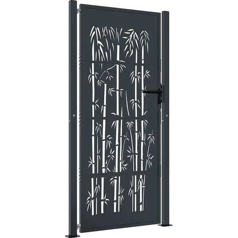 Portail de jardin, design en acier et bambou, esthétique moderne, noir (1/2)