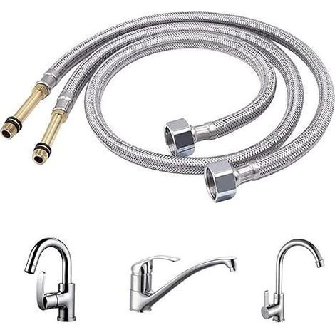 Tuyaux de Raccordement Flexible Monobloc Tuyau Tressé M10 x 1/2 '' BSP 60cm Tuyaux d'arrivée d'eau Tuyau Flexible Robinet Lavabo Tuyau de Douche Cuisine Pour Évier Mitigeur de Robinet Monobloc 2 (1/5)