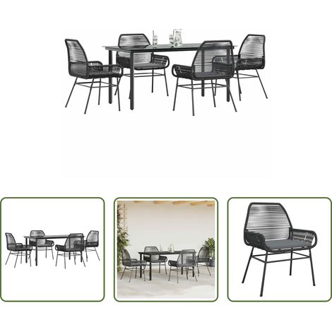 vidaXL Gartenmöbel - 5-tlg. Garten-Essgruppe mit Kissen Schwarz Poly Rattan Glas (1/5)