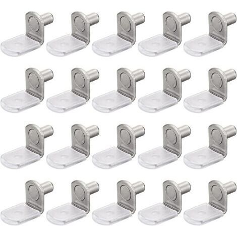 FENOPLASTICALot de 25 chevilles de support d'étagère en L de 6 mm avec manchons en caoutchouc pour étagères de meubles, argentées (1/4)