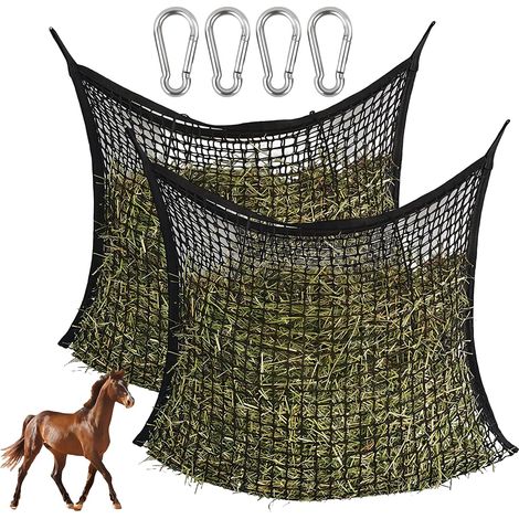 Lot de 2 Filet À Foin, 60 x 90 cm Filet a Foin Chevaux, Filet a Foin pour Chevaux Maille 3 x 3 cm, Sac à Foin Cheval, Filet à Foin Portable pour Chevaux avec 4X Mousqueton, Filet A D'alimentation (1/5)