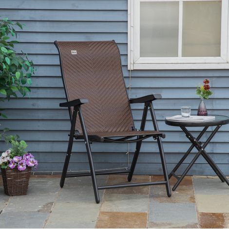 chaise fauteuil pliable réglable rotin marron jardin HAVRYA (1/4)