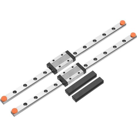 2pcs MGN9 250mm Linear Rail with 2pcs MGN9H Sliding Block Bearing Steel and 2pcs Mini Plastic Linear Rail MGN12 for DIY 3D Printers and CNC Machine, Silver (1/5)