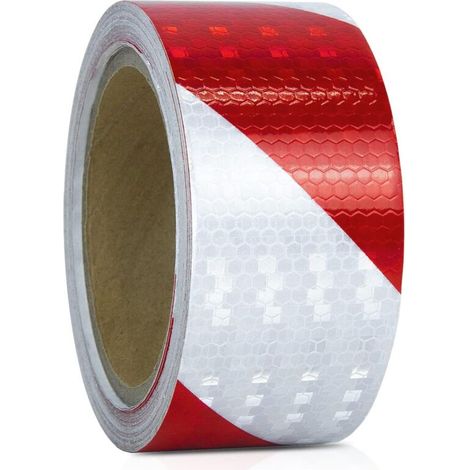 [NIEMALS VERWENDET] 25 m x 5 cm selbstklebendes PVC-Reflexband, rot und weiß, hochintensives Reflexband für Fahrzeuge und Lkw