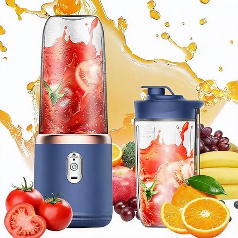 Portable Blender, Smoothie Maker, 400ML Mini Blender, Rechargeable USB Blender with 6 Blades for Kitchen, Office, Travel, Gym (Blue) (1/5)