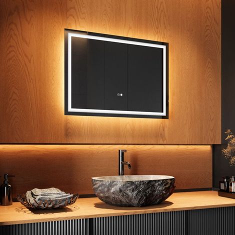 Miroir de salle de bains avec éclairage LED 70x50 Mural Lumière Illumination avec Commande par Effleurement, Anti-buée (1/5)