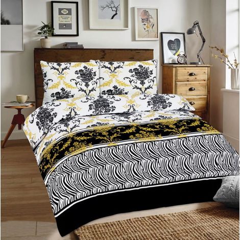 Flanellbettwäsche 140x200 F68A Weiß Gelb Schwarz Blumensträuße