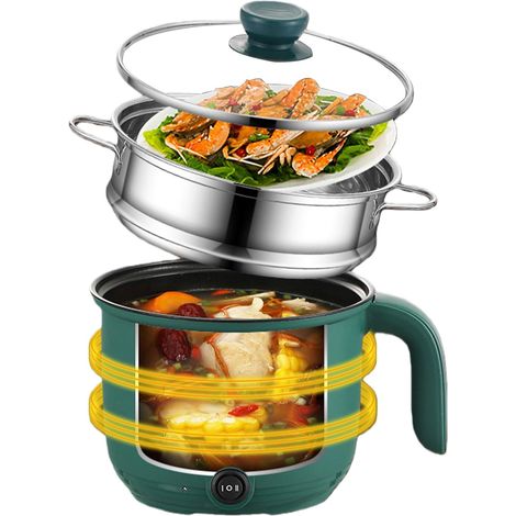 Hot Pot Électrique avec Cuiseur à Vapeur 1,5L, Mini Marmite Électrique Portable Multifonction, Poêle Antiadhésive avec Couvercle, Multicuiseur Rapide pour Nouilles Soupe Œufs Steak Voyage (1/5)