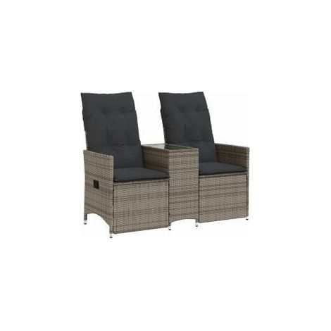 Canapé de jardin inclinable 2 places avec table gris poly rotin (1/5)