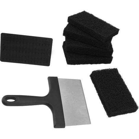 Kit de nettoyage pour grille de barbecue : ensemble de nettoyants pour barbecue comprenant un grattoir en acier inoxydable, une brosse et des blocs d'éponge. (1/5)