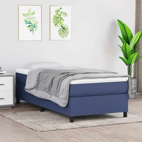 Cama box spring con colchón tela azul 90x190 cm (1/5)