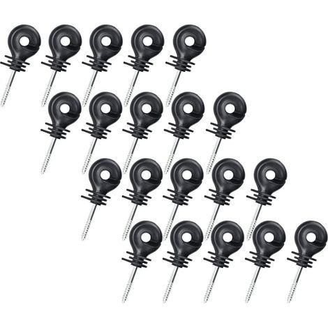 20pcs Isolateurs à Visser, Isolateurs Annulaires, Clôture Électrique Isolateurs à Vis, pour Poteau en Bois (Noir) (1/5)