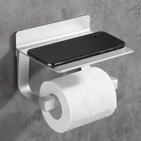 1 Porte-rouleau papier toilette, étagère rangement, aluminium antirouille, installation sans perçage, salle de bain (1/5)