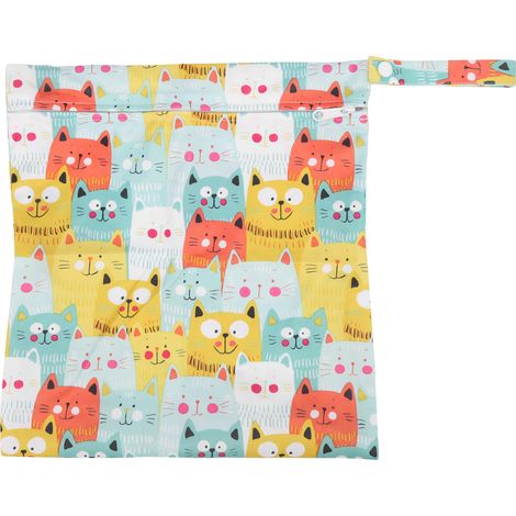 Sac à langer lavable pour bébé, motif dessin animé, fermeture éclair simple, lavable et réutilisable, organisateur de couches suspendu, couleur chat (1/5)