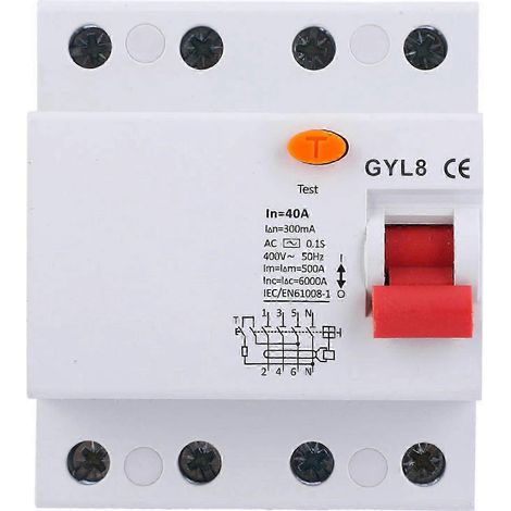 Disjoncteur différentiel GYL8 4P 400VAC 50/60Hz IP20, protection de fuite à courant résiduel 40A 300mA, interrupteur automatique pour tableau électrique (1/3)