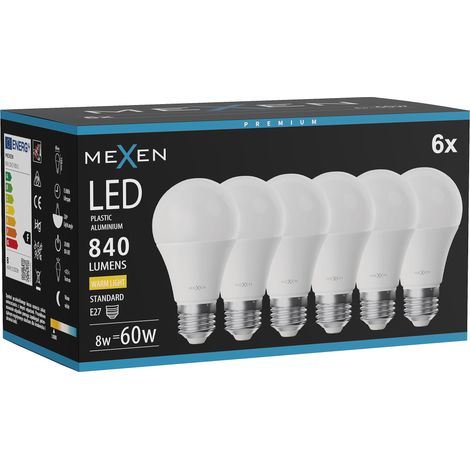 Mexen Nova 6x LED-Glühbirne E27, A60, 8W, Warm - 3000K, 840 lm - L100-E27-0830-01x06