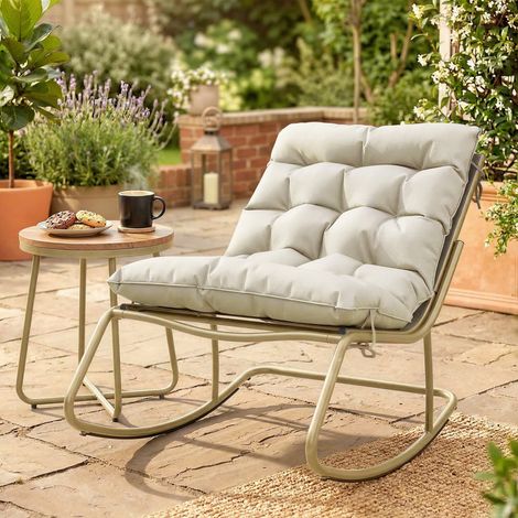 Outsunny Fauteuil à Bascule Rocking Chair de Jardin - Coussin Moelleux, 125cm de Large, Acier & Textilène, Beige & Doré
