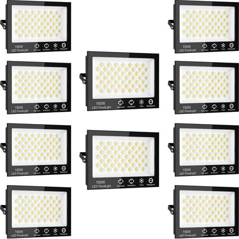Projecteur LED Extérieur 150W 15000LM Ultra Lumineux IP65 Étanchéité 6500K pour Jardin Balconie Garage Entrepôt