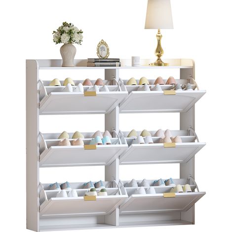 ELVMI Schuhschrank mit 6 Klappfächern und Trennwänden für Flur aus MDF und Spanplatte 120 x 23 x 118 cm Weiß (1/5)