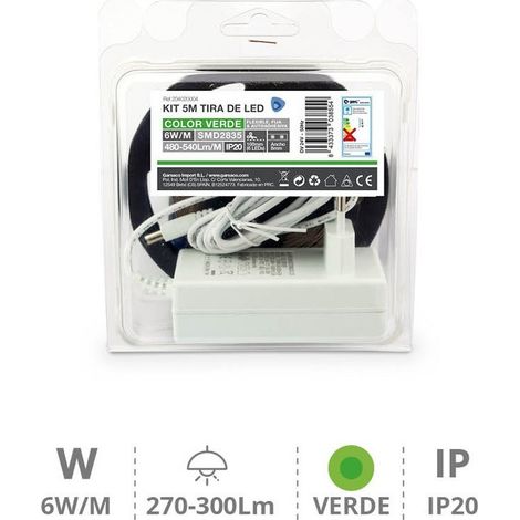 Kit de bande LED 5M 6W/M IP20 verte prête à l'emploi
