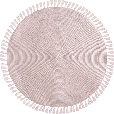 – Tapis rond à franges rose 90cm – Mélange coton et polyester – Résistant et facile d'entretien – Décoration chambre enfant (1/5)