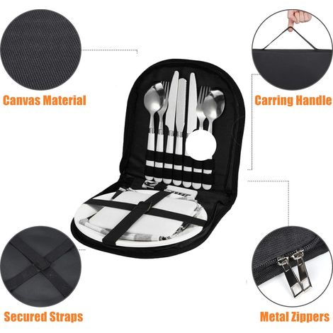 12-Piece Portable Camping Cutlery Set, Stainless Steel Camping Tableware Organizer, Food-Grade Picnic Cutlery for 2 People, Outdoor Picnic Use