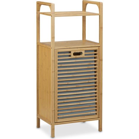 Estantería de baño con cesto para la ropa sucia extraíble 2 niveles práctica de bambú natural 130003349 (1/5)