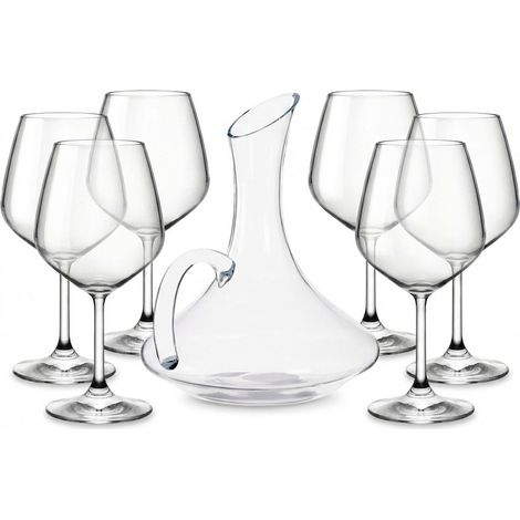 Set Decanter Vino 1500ml in Vetro con Manico e 6 Bicchieri Degustazione 530ml Trasparente, Caraffa Elegante e Calici Professionali per Vino Rosso, Kit Completo per Casa e Ristorante (1/5)