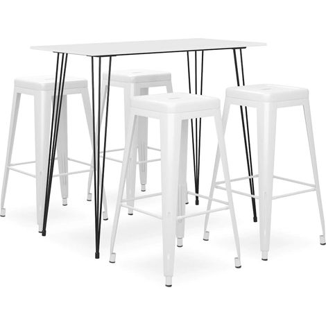 vidaXL Mesa alta y taburetes de bar 5 piezas blanco (1/5)