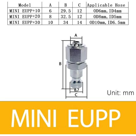 (MINI EUPP-10) Raccord rapide pneumatique mini EU, laiton nickelé, connecteur à dégagement rapide pour tuyau, compresseur d'air, raccord rapide pour équipement médical (1/5)