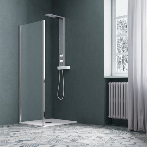 Samo - Paroi de douche fixe 87-91 cm Ht.190 cm profilé chromé brillant verre transparent - America quattro