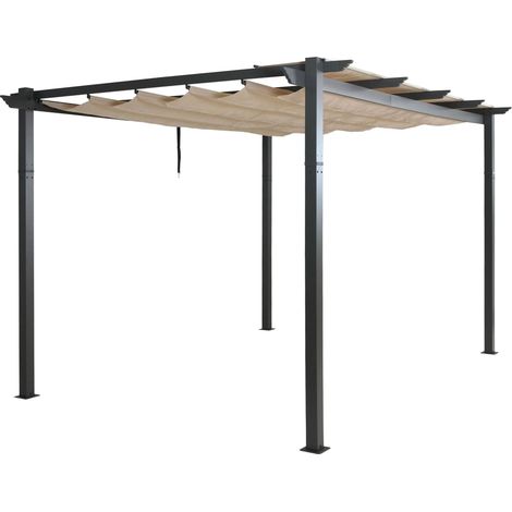 Pergola aluminium pavillon de jardin avec toit coulissant réglable protection UV50+ structure stable 3x4 m tissu crème beige 040009580