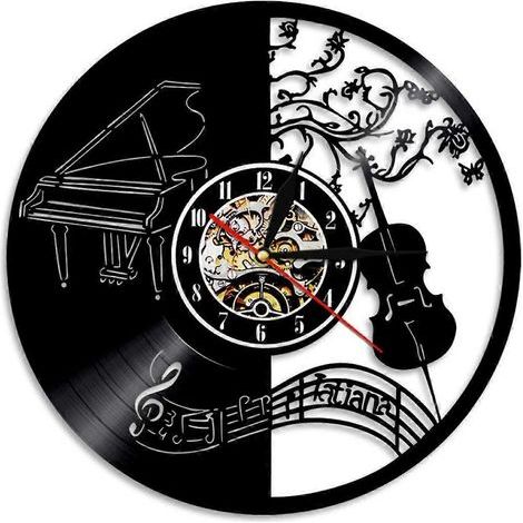 Horloge murale en vinyle musical - Horloge murale instrument de musique violon piano - Horloge en vinyle - Décoration murale pour salon - Cadeau unique pour les mélomanes (1/5)