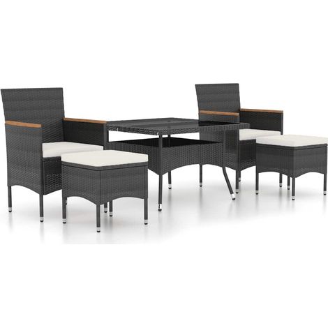 Maison Exclusive - Set Pranzo da Giardino 5 pz Polyrattan e Vetro Temperato Nero (1/5)