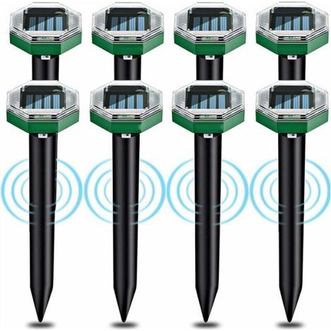 Répulsif à ultrasons pour taupes – Lot de 8 pièces – Étanche IP65 – Couverture 7500 pieds carrés – Panneaux solaires (1/5)