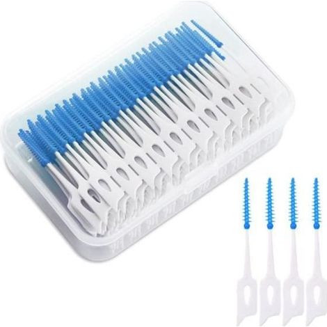 Brossettes Interdentaires en Silicone Double Face - 160 pièces - Boîte de Rangement - Bleu (1/4)