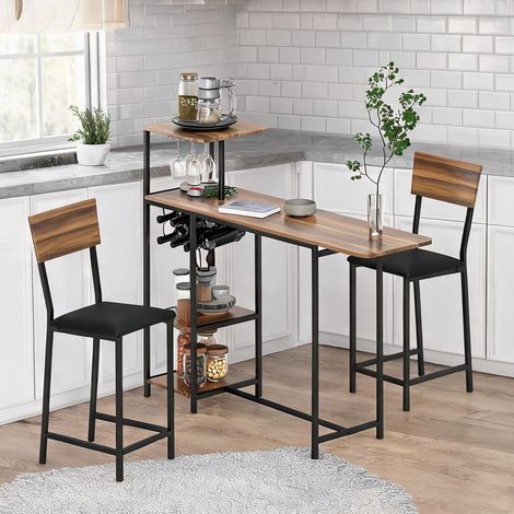 Table de bar extensible avec 2 tabourets rangement vin métal (1/5)