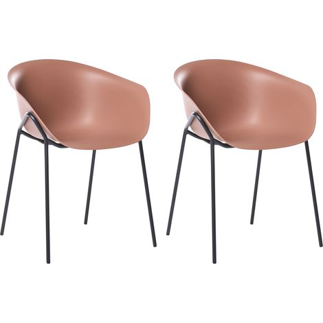 Conjunto de 2 sillas de jardín asiento de plástico patas de metal negras aptas para todo tipo de clima modernas marrón Meteora (1/5)