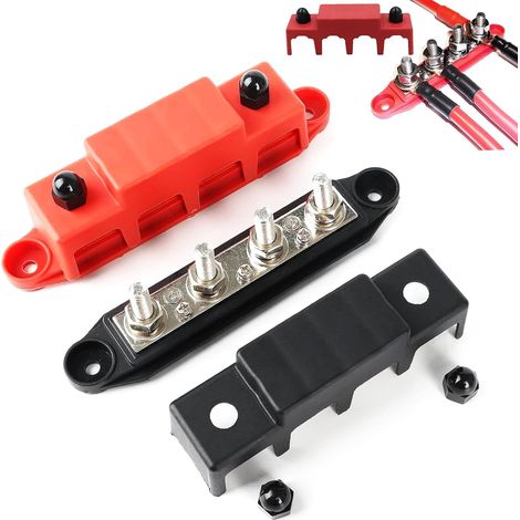 Bornes de câblage 250A, 2 rails de bus, rail de distribution avec connexion boulonnée 4 x M8, bloc de connexion de batterie 5/16 "avec couvercle pour voitures camping cars bateaux et yachts