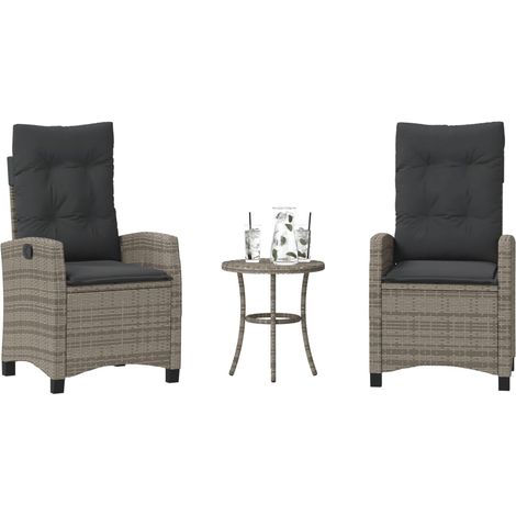 3-tlg. Bistro-Set mit Kissen Grau Poly Rattan (1/5)