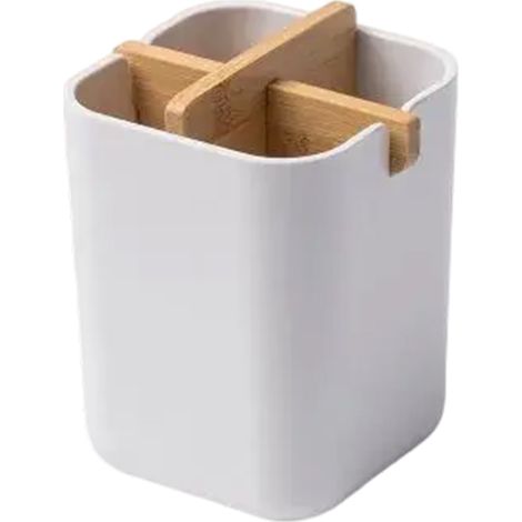 Porte-brosses à dents de salle de bain en fibre de bambou au design minimaliste, avec 4 compartiments (1/5)