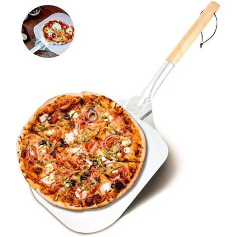 Pelle à pizza, aluminium, manche en bois, spatule professionnelle pour four, manche en bois pratique, facile à ranger, confortable à utiliser, adaptée aux grills et aux fours（30x66cm）