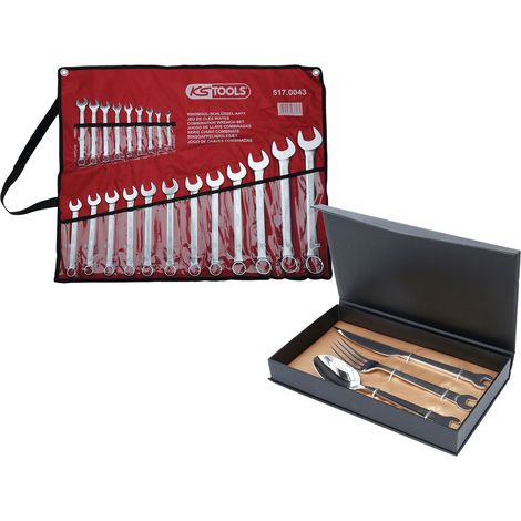 KS TOOLS Jeu de clés mixtes coudées 21 pcs. 6 - 32 mm + GRATUIT jeu de couverts 3 pcs.