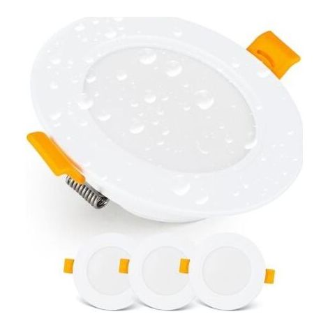 Spot LED Encastrable Downlight LED spots de plafond IP54 pour Salle de Bain, locaux humides, Blanc Froid 6000k Lot de 3 Spot LED Extra Plat Ronds 7 Watt (7W) / 700 Lumens, Blanc (1/4)