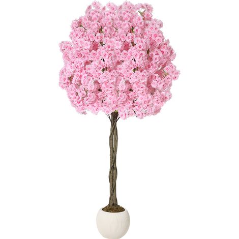 Arbre de cerisier artificiel réaliste – Fleurs de soie roses, tronc naturel, plante décorative élégante avec jardinière – Pour intérieur/supplérieur, salon, bureau, mariage – 6FT (1/5)