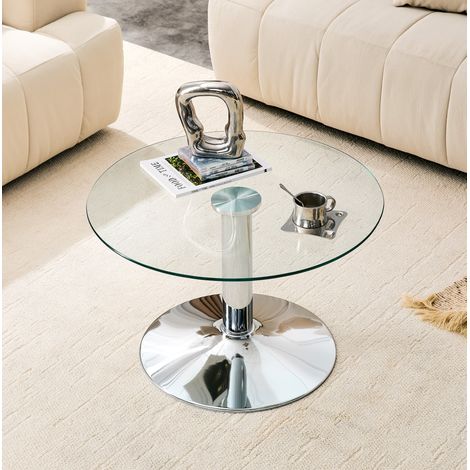 Tavolino da salotto rotondo in vetro temperato 70 x 45 cm, struttura in metallo argento HAVRYA (1/5)