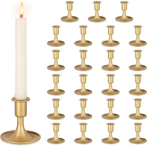 Lot de 24 Bougeoirs en Métal Doré, Base Ronde Stable, Pour Bougies Coniques, Décoration Mariage et Noël (1/5)
