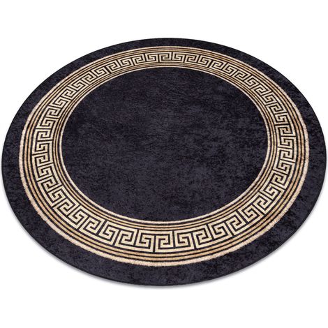 MIRO 51360.802 circle washing carpet Greek anti-slip - black / gold black round 80 cm