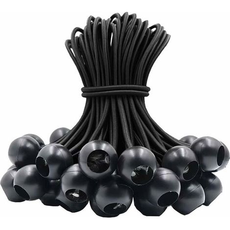 Tendeur Élastique 30 Pcs, Boule Caoutchouc, Tentes Bâche, Drapeaux, Camping, Pavillon (Noir). (1/4)